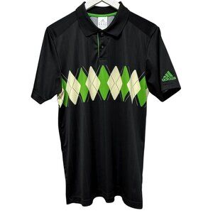 ADIDAS Tennis Polo Shirt Mens Size Medium Black Green Argyle Climalite